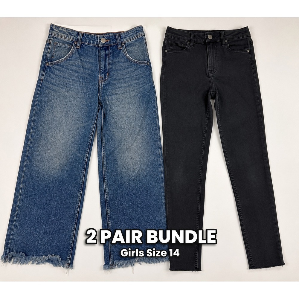 Girls Jeans Bundle Size 14 NWT Wide Leg Skinny Raw Hem Denim Lot 2 Y2K